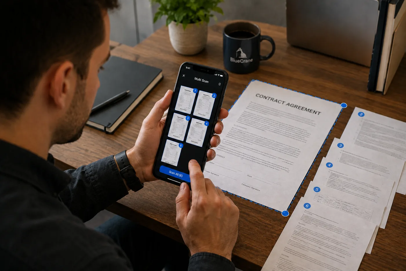 Multi Scan feature showing multiple pages being scanned into one file