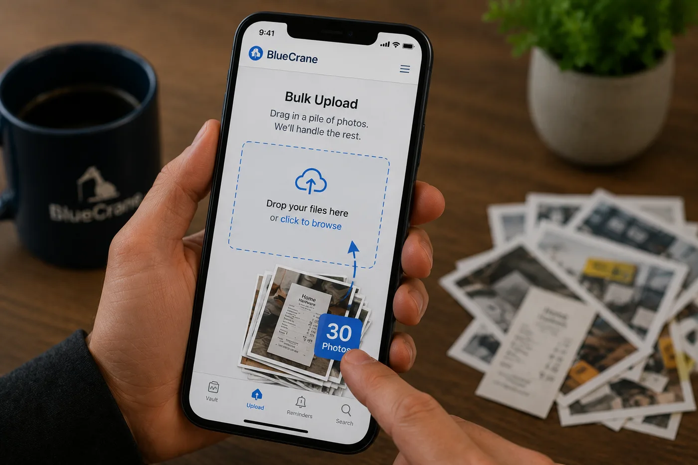 Bulk Upload feature showing many documents uploaded into Blue Crane