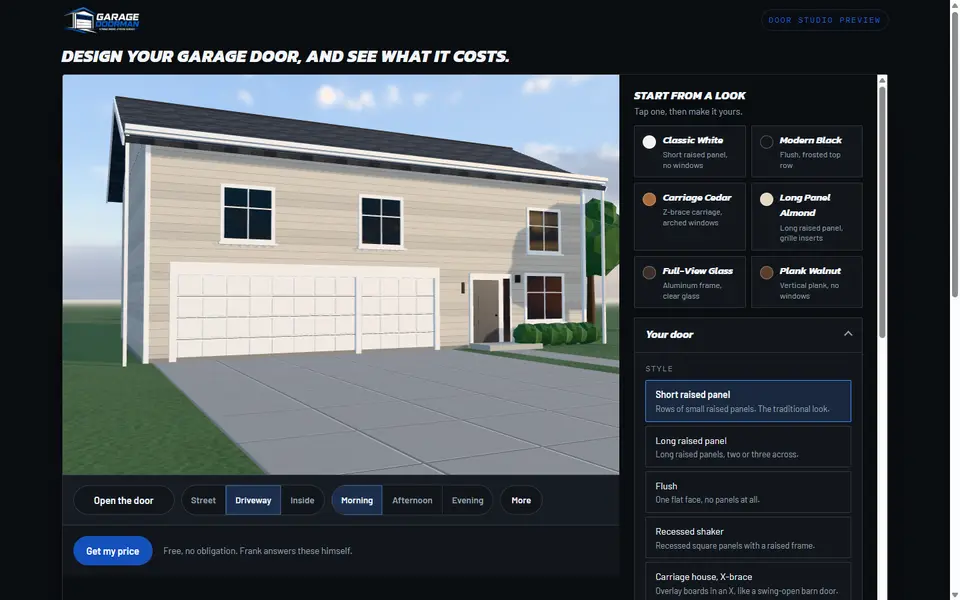 Garage door designer on a desktop screen