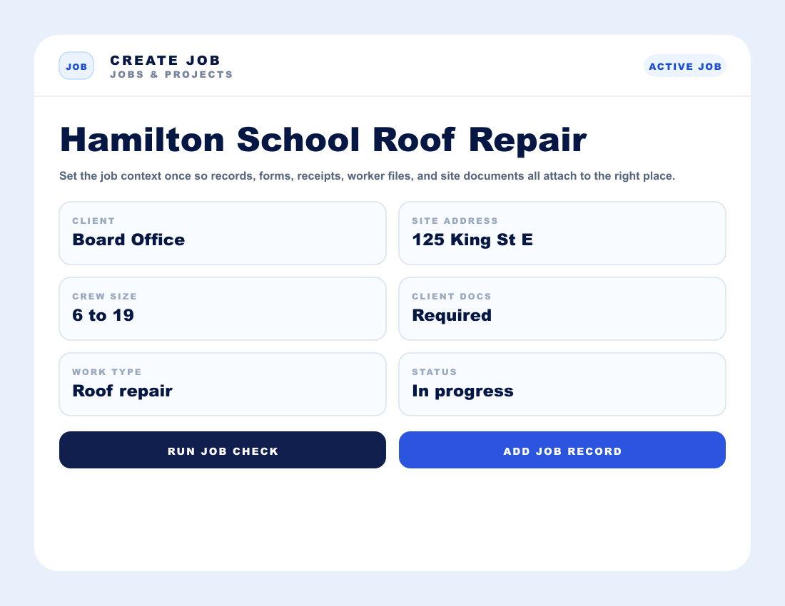 Blue Crane app screen for creating a job