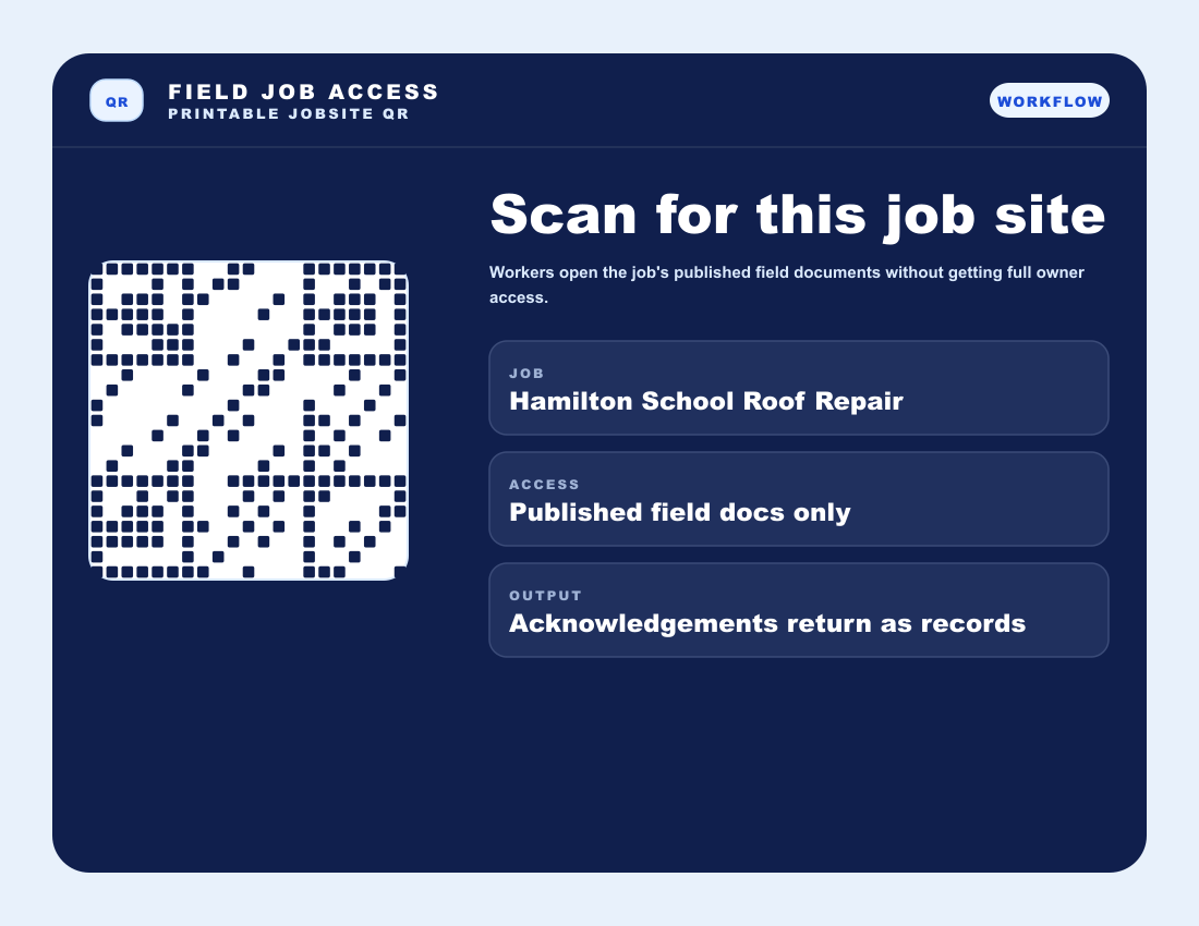 Blue Crane app job QR access screen